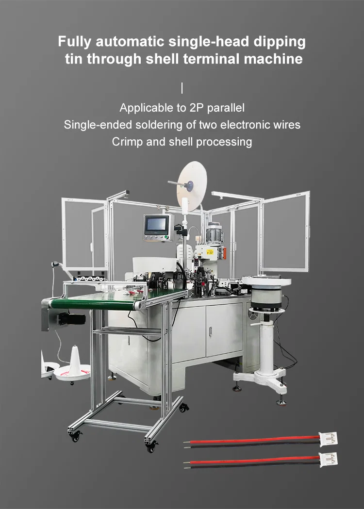  Fully automatic 2P parallel wire single head dipping tin through shell terminal machine. wire insert plastic plug machine, View Parallel wire insert shell plug machine 