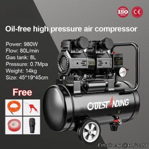 220V/110V Silent Oil-free Air Compressor Spray Painting Air Pump Small Industrial High-pressure Air Pump 8L Car Air Compressor