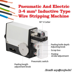 3-4 Square MM Pneumatic And Electric High Accuracy Desktop Portable Inductive Type Wire Peeling Stripping Cutting Machine